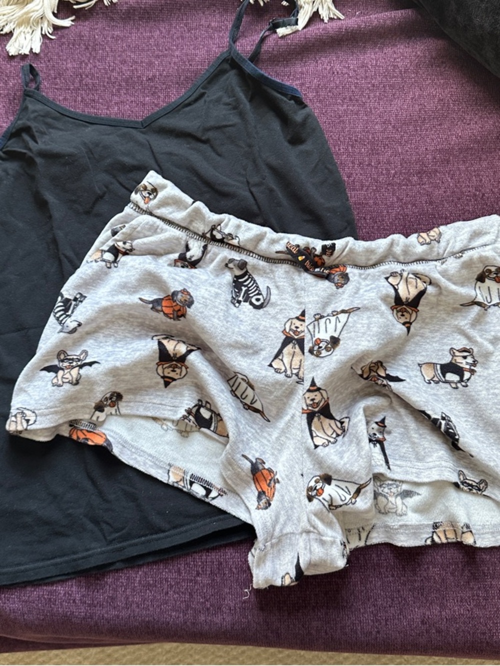 Black Cami & Gray Dog-Print Sleep Shorts Pajama Set